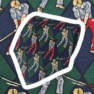 Basic Elements Novelty Silk Tie Mens Golf Blue Green USA 61.3"